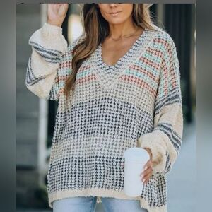 Boutique Knit Slouchy Sweater V-neck Relaxed Loose Fit Lavender J Women's sz M